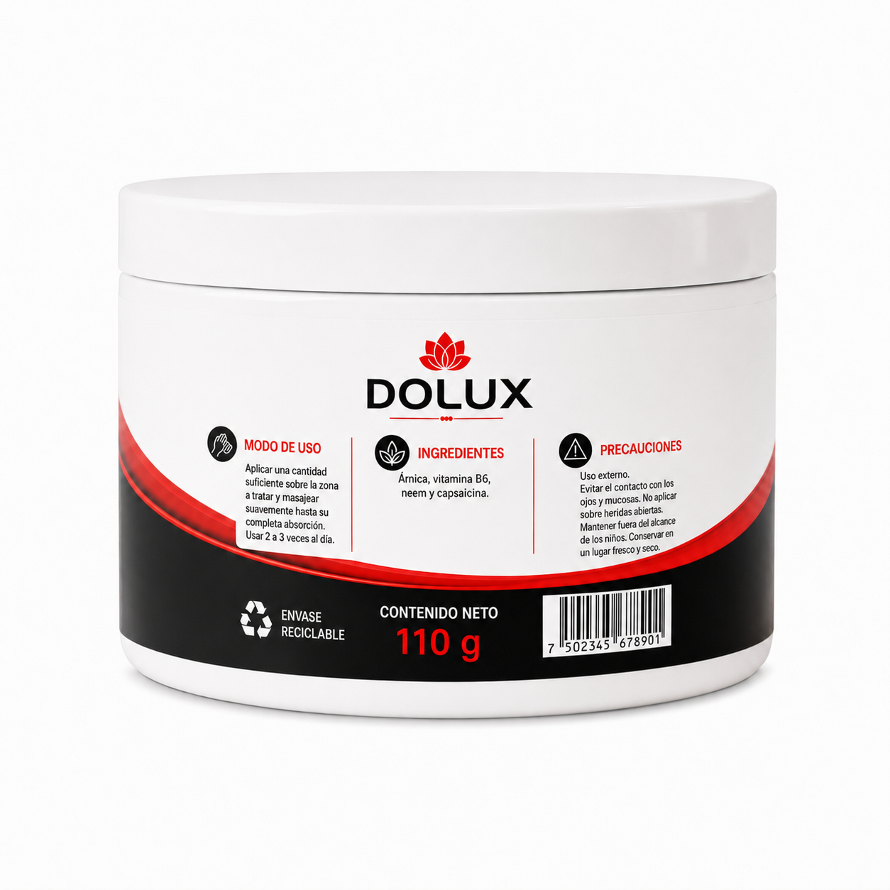 Dolux - envase, etiqueta con ingredientes y modo de uso
